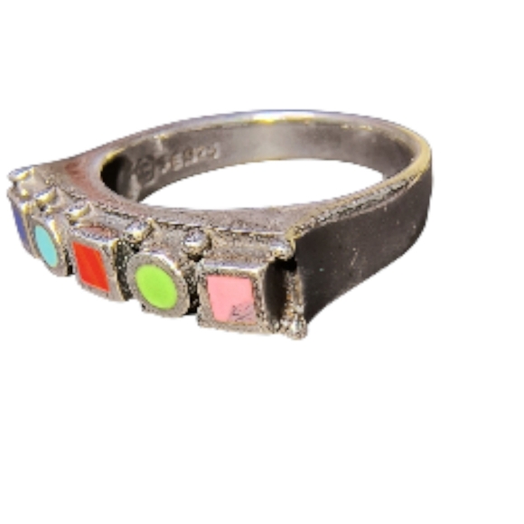 Vintage Sterling Silver Multi-Stone Inlay Ring - Picture 3 of 12